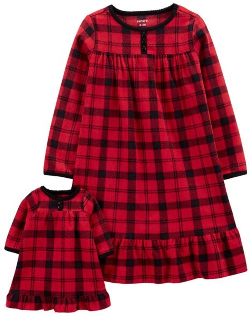 NWT Carter's Girls Red Plaid Fleece Long Sleeve Nightgown Youth Size 6-7